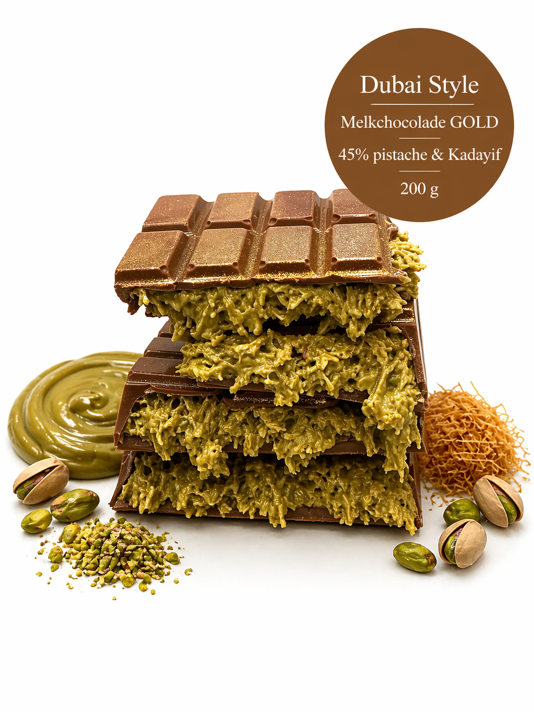 Dubai Pistache Chocoladereep Gold - 200 gram