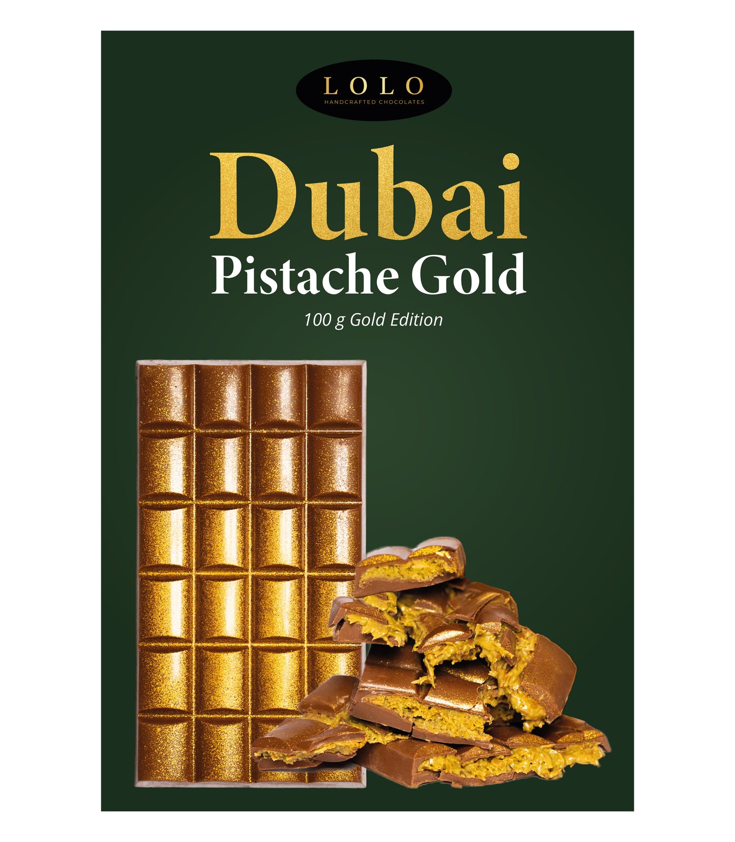 Dubai Pistachio Chocolate Bar Gold - 100 grams