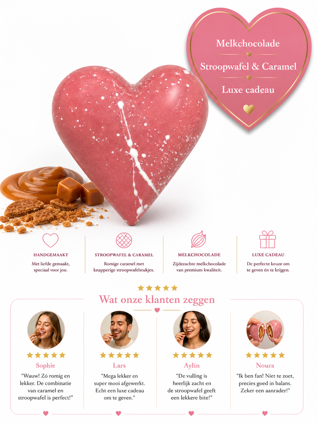 Liefdeshart roze - Stroopwafel & Karamel